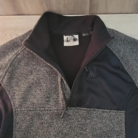 🛍Spyder Grey Black Half Zip Long‎ Sleeve Fleece Lined Pullover Mens Medium - Picture 9 of 11